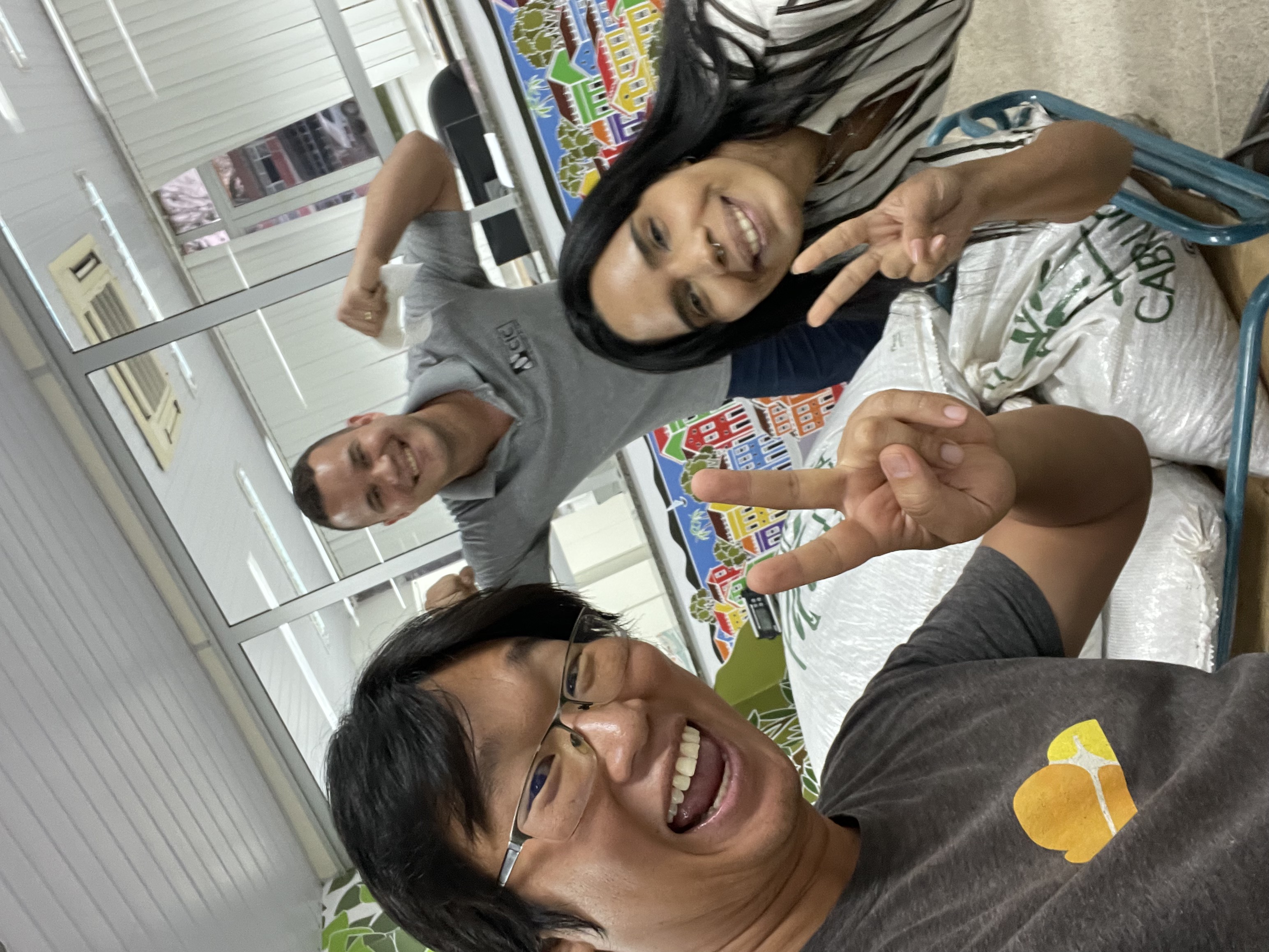 Gary and Emelin at CIC to drop off cacao beans from Oscar's farm