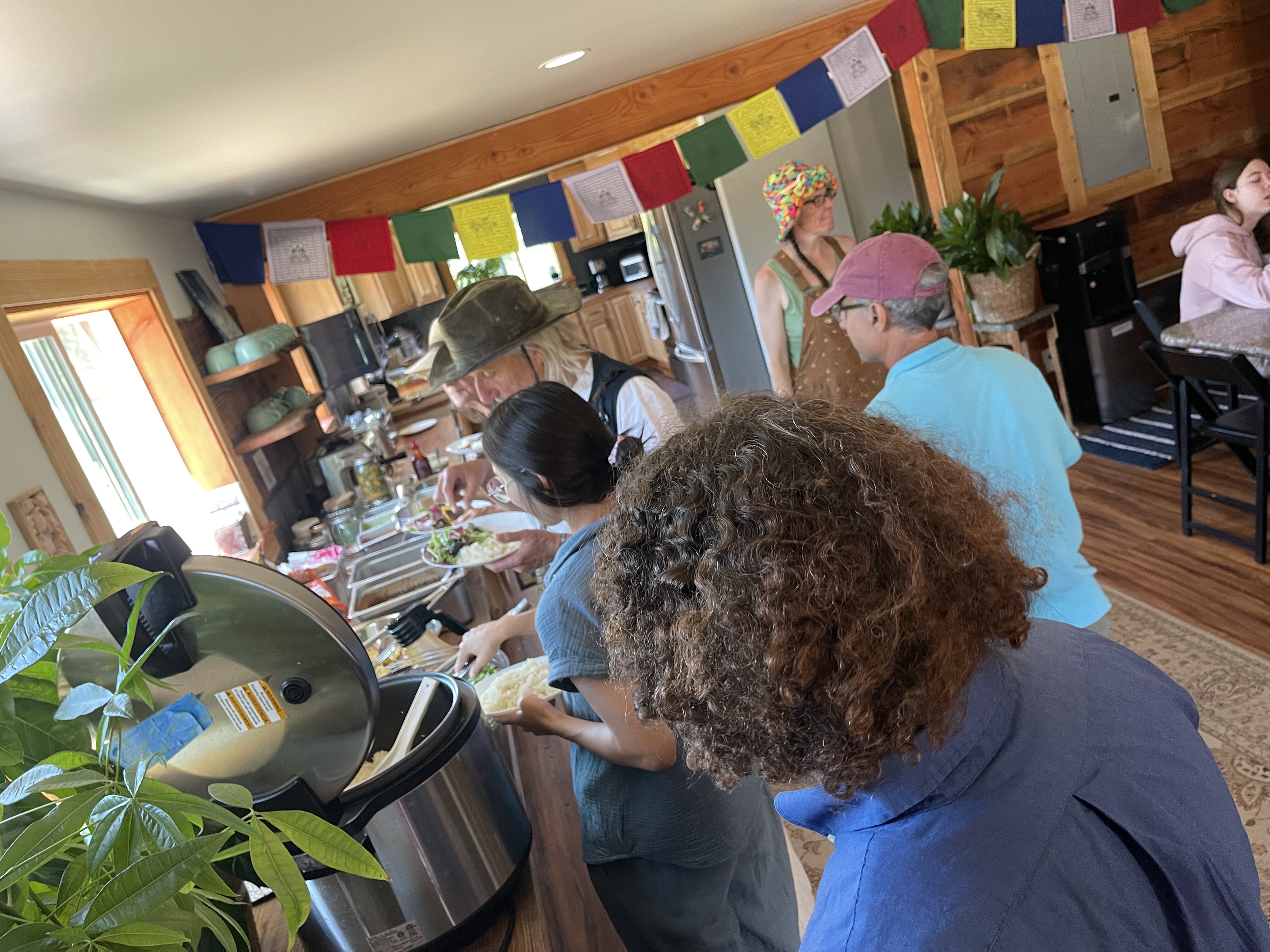 SOHA Community Kitchen Area with Tibetan Prayer Flags